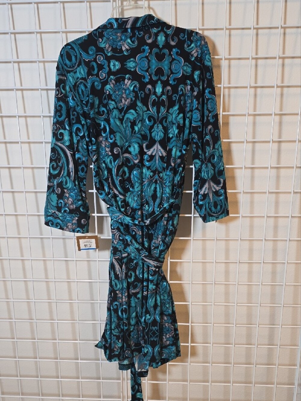 Ellen Tracy Boho Black & Teal Patterned Wrap Midi Dress Size XL NWT - Picture 8 of 16